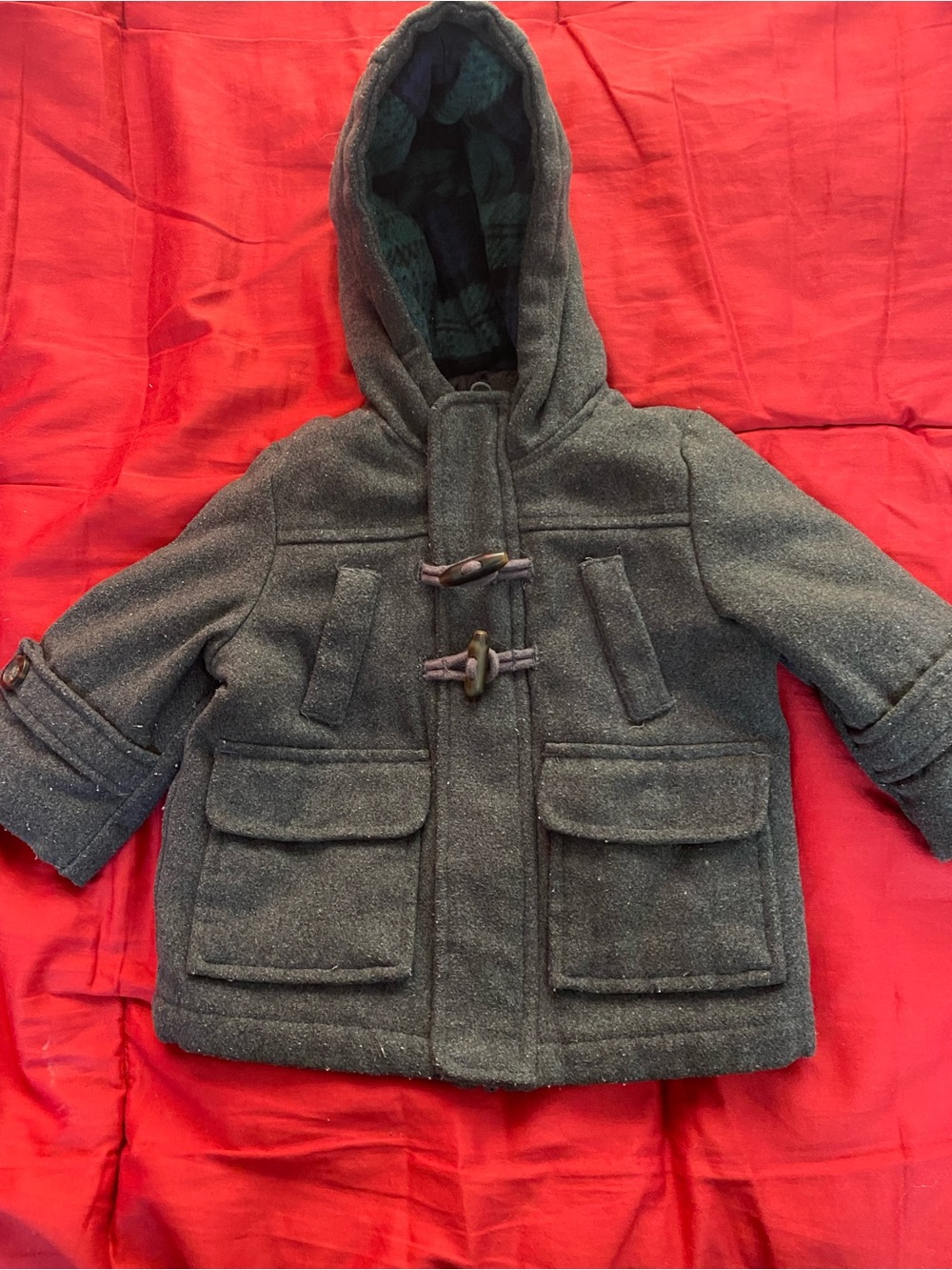 Carter’s Kids Hooded Toggle Coat - Dark Gray Size 12 Months